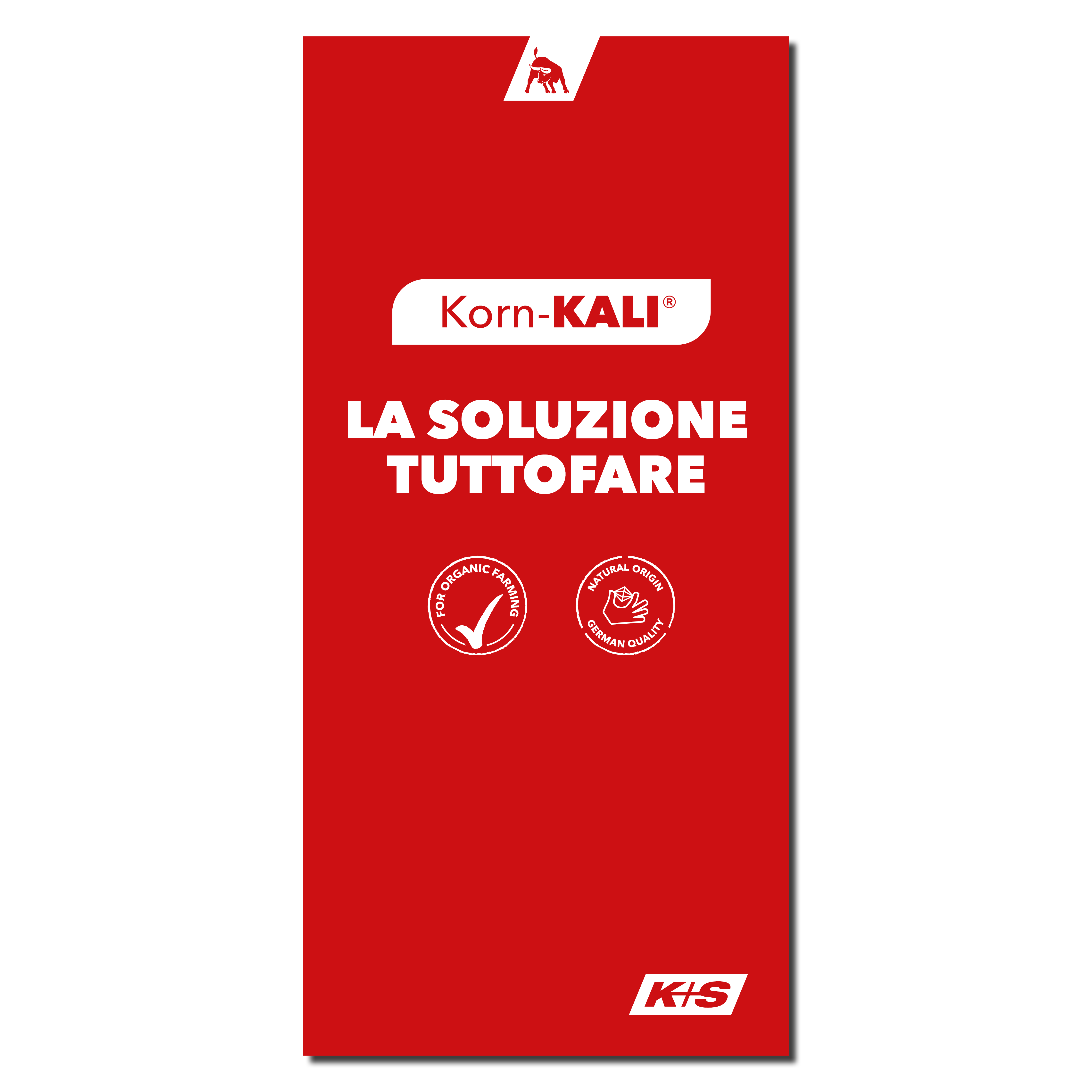 Brochure informativa sul concime Korn-KALI di K+S, fertilizzante minerale multi-nutriente con potassio, magnesio e zolfo, che illustra composizione, benefici agronomici e applicazioni per migliorare la resa e la salute delle colture.